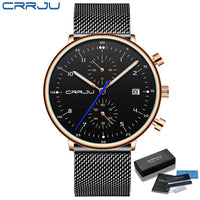 Mens Watch CRRJU Luxury Top Brand Men Stainless Steel WristWatch Men's Military Waterproof Date Quartz Watches Relogio Masculino