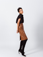 LE REUSSI - Original Power Woman- Dark Hazel Leather Skirt