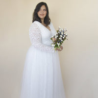 BLUSHFASHION - Original Bestseller Curvy  Ivory Wedding Dress , Sheer Illusion Tulle Skirt on Lace #1315