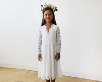 BLUSHFASHION - Original Ivory Lace Long Sleeves Flower Girls Short Dress #5045