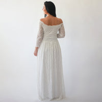 BLUSHFASHION - Original Curvy Off-The-Shoulder Ivory Dress With Pockets #1270