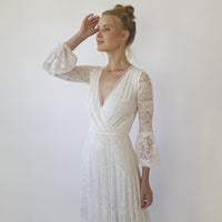 BLUSHFASHION - Original Bestseller Gipsy Layered Boho Lace Wedding Dress, Puffy Bracelet Sleeves #1365