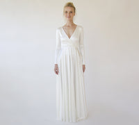 BLUSHFASHION - Original Bestseller Minimalist Wedding Dress, Ivory Wrap Modern Wedding Dress #1347