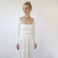 BLUSHFASHION - Original Bestseller Ivory Square Neckline Minimalist Satin Wedding Dress #1351