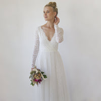 BLUSHFASHION - Original Bestseller Ivory Wedding Dress , Sheer Illusion Tulle Skirt on Lace #1315