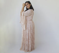 BLUSHFASHION - Original Blush Pink Lace Bohemian Flare Sleeves Lace Dress #1329