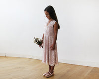 BLUSHFASHION - Original Midi Pink All Lace Sleeveless Flower Girl Dress #5048