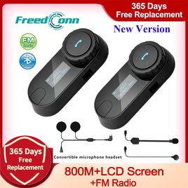FREEDCONN - Original TCOM-SC Bluetooth Motorcycle Interphone Headset Helmet Intercom LCD Screen With FM Radio Switchable Microphone