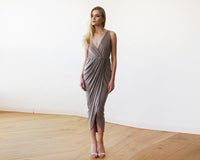 BLUSHFASHION - Original Taupe Wrap Tulip Dress With v Neckline #1154