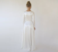 BLUSHFASHION - Original Bestseller Minimalist Wedding Dress, Ivory Wrap Modern Wedding Dress #1347