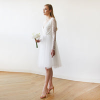 BLUSHFASHION - Original Short Wedding Dress ,Ivory Tulle & Lace Midi  Dress #1144