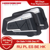HEROBIKER - Original 2 Sets 1200M BT Motorcycle Helmet Intercom Waterproof Wireless Bluetooth Moto Headset Interphone FM Radio for 2 Rides