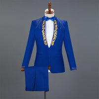 Diamond Royal Blue Men Suit Set Gold Embroidered Wedding Mens Slim Fit Tuxedo Mens Suits With Pants Prom Show Stage Costume Male