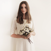 BLUSHFASHION - Original Ivory 3/4 Sleeves Lace Bridal Top #2025