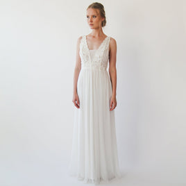 BLUSHFASHION - Original Ivory Floral Lace Maxi Wedding Dress #1222