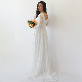 Original Curvy  Ivory Square Neckline  Wedding Train Dress #1272