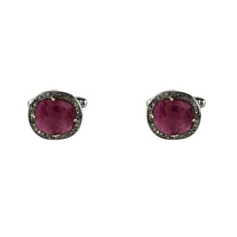 Original Ruby Cufflink Oxidised Silver Champagne Diamonds