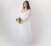 BLUSHFASHION - Original Curvy  Ivory Off the Shoulder Lace Wrap Wedding Dress  With Pockets  #1316