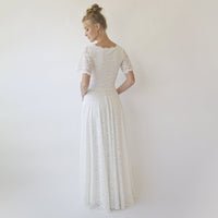 BLUSHFASHION - Original Ivory Square Neckline, Bohemian Butterfly Sleeves Dress #1322