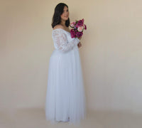 BLUSHFASHION - Original Curvy  Ivory Off the Shoulder Lace Wrap Wedding Dress With Tulle  #1325