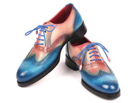 Paul Parkman Blue & Pink Men's Wingtip Oxfords Goodyear Welted (ID#027-BLUPNK)