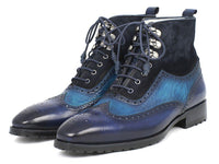 Paul Parkman Wingtip Boots Blue Suede & Leather (ID#971-BLU)