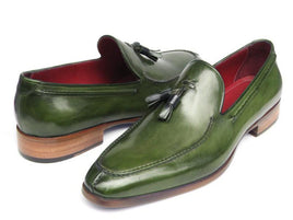 Paul Parkman Men's Tassel Loafer Green Hand Painted Leather (ID#083-GREEN)