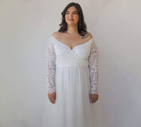 BLUSHFASHION - Original Curvy  Ivory Off the Shoulder Lace Wrap Wedding Dress With Tulle  #1325