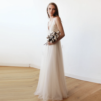Original Champagne Tulle and Lace Wedding Gown #1113