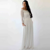 BLUSHFASHION - Original Curvy Off-The-Shoulder Ivory Dress With Pockets #1270