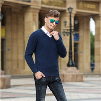 HLICYUM - Original Mink Cashmere Sweater Men Long Sleeve Pullovers Outwear Man V-Neck Sweaters Tops Loose Solid Fit Knitting Clothing 9 Colors New