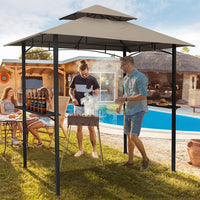 8x5 Outdoor Grill Gazebo 2-Tier Vented BBQ Canopy Steel Frame, Brown