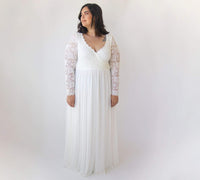 BLUSHFASHION - Original Curvy  Ivory Roses Lace Wedding Dress With Maxi Chiffon Skirt #1317