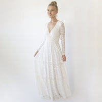 BLUSHFASHION - Original Bohemian Lace Wedding Dress Wrap Neckline With Fringes #1363