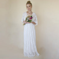 BLUSHFASHION - Original Lace Ivory Bridal Kaftan ,Bat Sleeves Lace Wedding Dress #1367