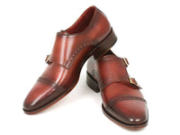 Paul Parkman Men's Cap-Toe Double Monkstraps Camel & Light Brown (ID#0457-CML)