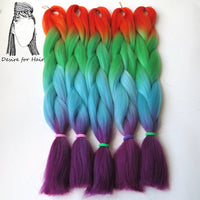 Desire for Hair 10packs Per Lot 24inch 100g Heat Resistant Synthetic Ombre Jumbo Braiding Box Hair Red Yellow Blue Green 4 Tone