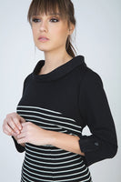 CONQUISTA FASHION - Original Fitted Winter Dress in Striped Rib Knit Fabric