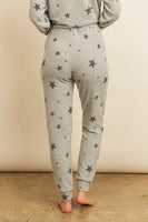 RIAH FASHION - Original Star Print Brushed Top and Joggers Set With Self Tie