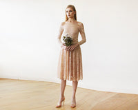 BLUSHFASHION - Original Short Wedding Dress ,Pink Off-The-Shoulder Floral Lace Long Sleeve Midi Dress #1149