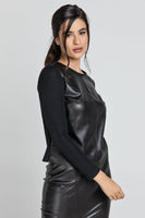 CONQUISTA FASHION - Original Black Top With Faux Leather Front