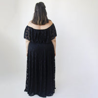 BLUSHFASHION - Original Black Ruffled Crinkle Off-Shoulder Maxi Dress #1338