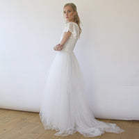 BLUSHFASHION - Original Fairy Blush Wrap Wedding Dress, Butterfly Sleeves and Puffy Tulle #1293