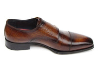 Paul Parkman Men's Brown Crocodile Embossed Calfskin Double Monkstrap (ID#045-APR-BRW)