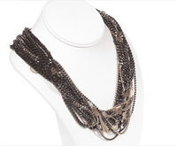 Original Beaded and Swarovski Adorned Crystal Necklace in Gun Metal and 18kt Gold Plated.