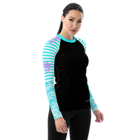 FIND YOUR COAST APPAREL - Original Women's Reels and Reefs Striped Sea Skinz Performance Rash Guard UPF 40+