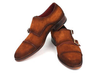 Paul Parkman Men's Captoe Double Monkstrap Camel Suede (ID#045TAB12)