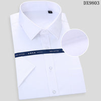 QISHA - Original High Quality Non-Ironing Men Dress Shirt Summer Short Sleeve New Solid Male Clothing Regular Fit Business Shirts White Blue 8XL