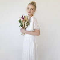 BLUSHFASHION - Original Ivory Fairy Lace Bohemian Wedding Dress With Pockets #1345