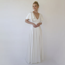 BLUSHFASHION - Original Minimalist, Elegant Satin Butterfly Sleeves Ivory Wedding Dress #1349